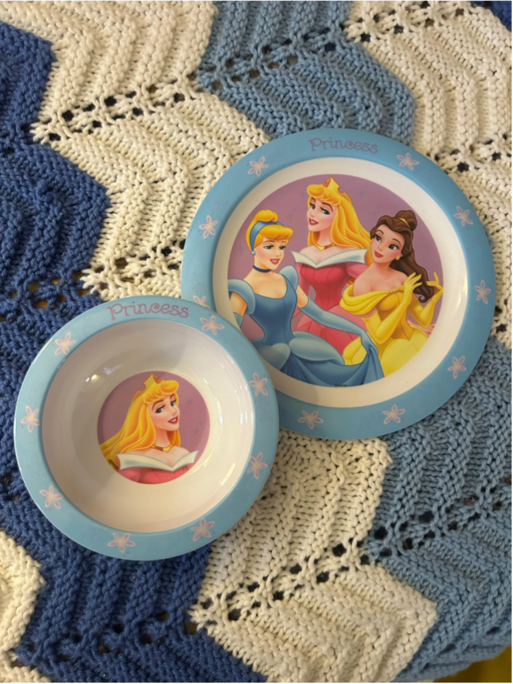 2000s Disney Princess Melamine Plate & Bowl Set Aurora Belle Cinderella